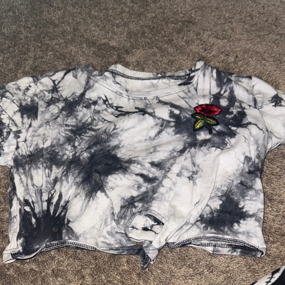 Tie-Dye Crop Top with Rose Embroidery